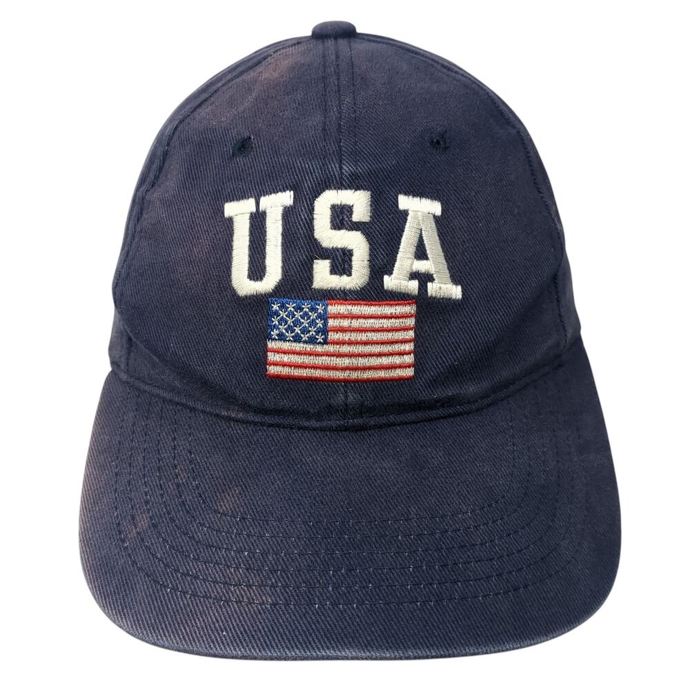 USA Flag Slideback Baseball Cap Blue One Size Adjustable Embroidered Headmaster